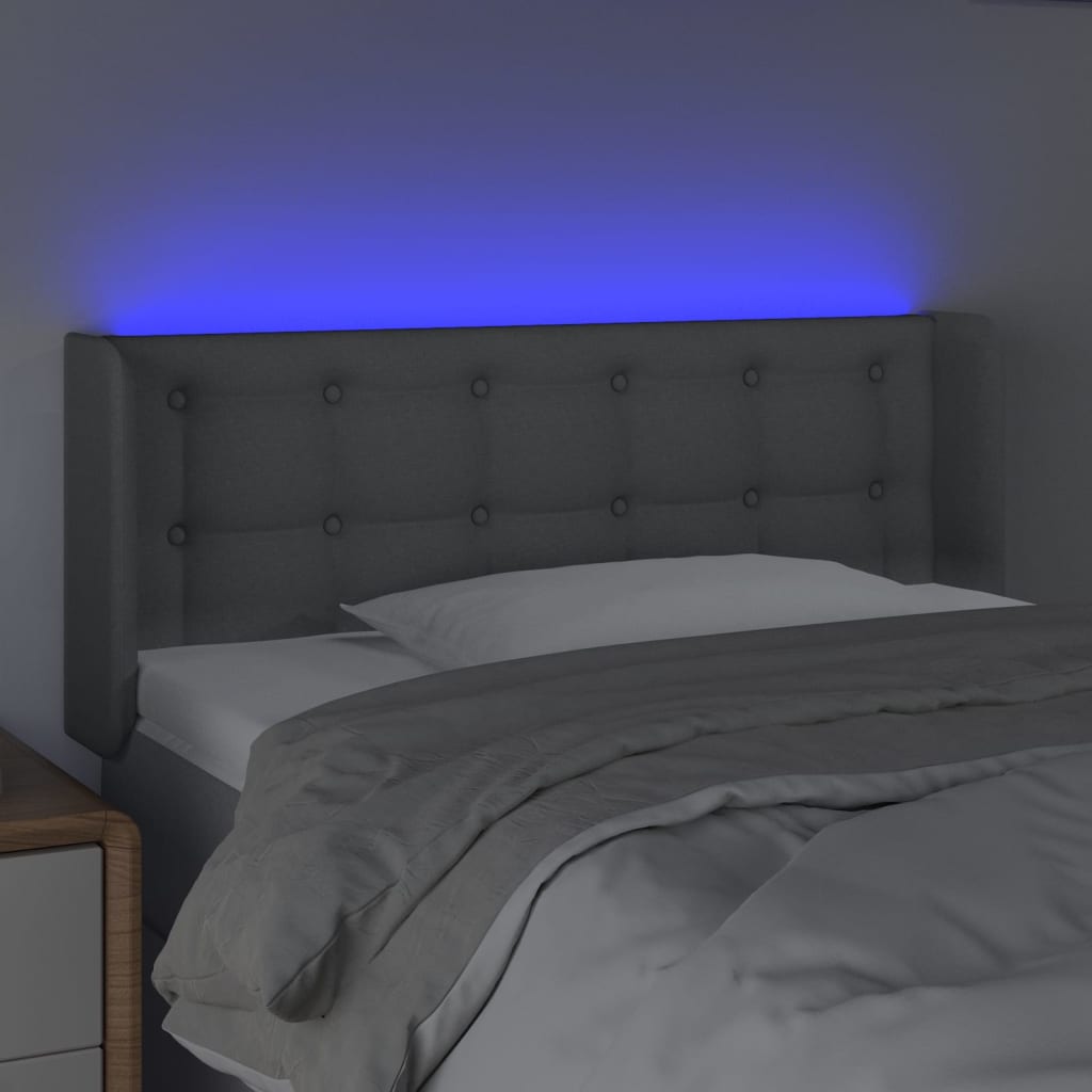 vidaXL LED горна табла за легло, светлосива,83x16x78/88 см, плат
