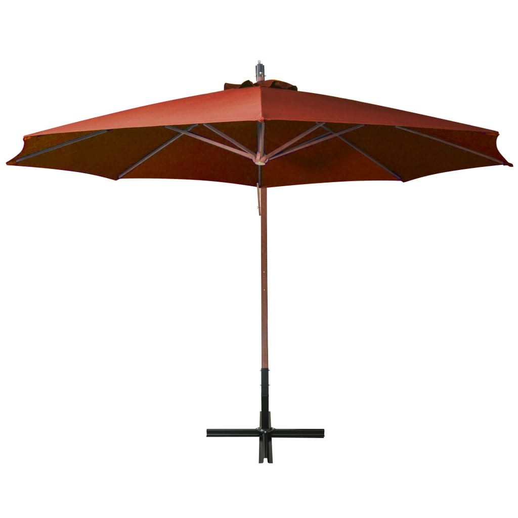 vidaXL Висящ чадър с прът, теракота, 3,5x2,9 м, чам масив