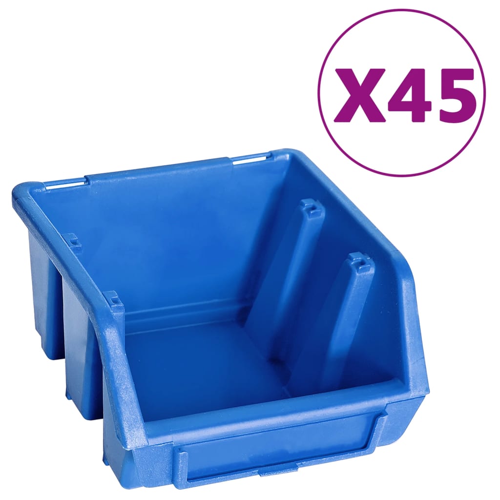 vidaXL Стенен органайзер с 48 бр кутии за инструменти синьо и черно