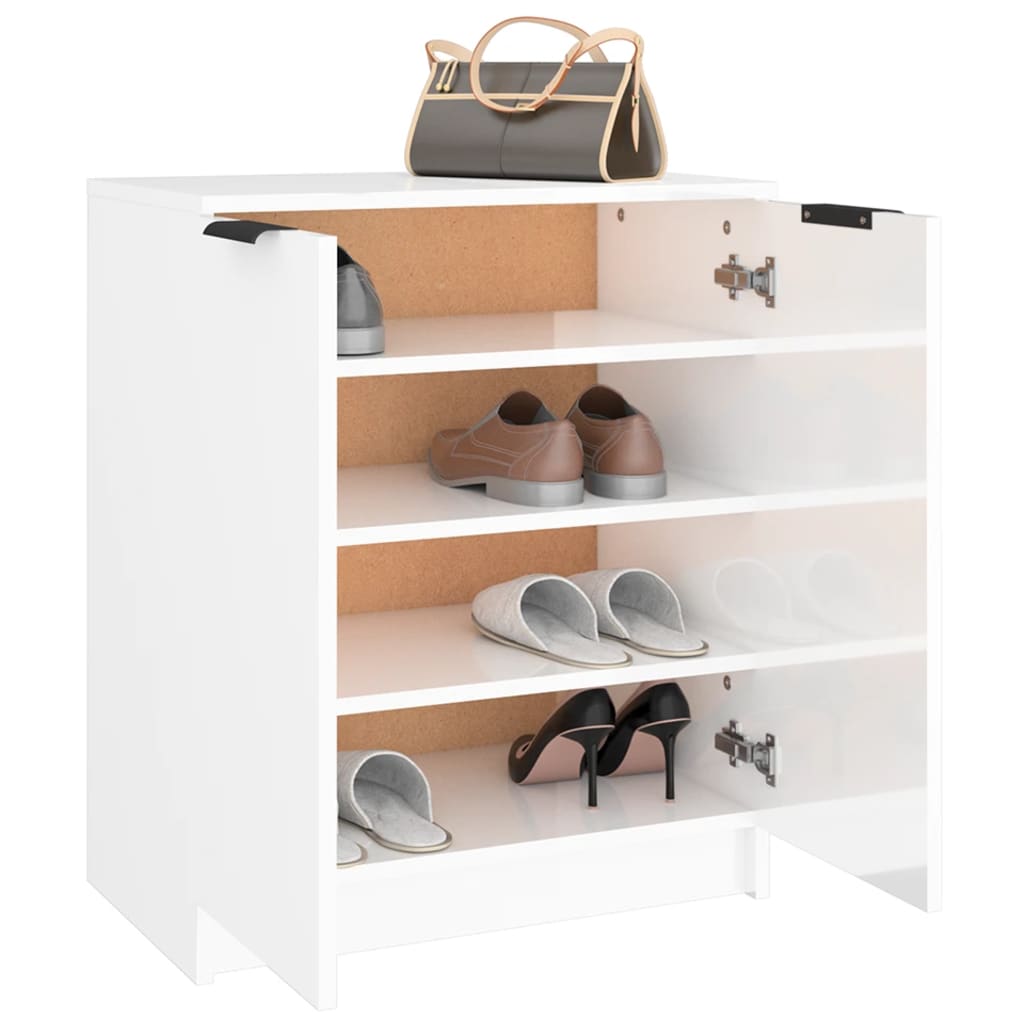 vidaXL Шкаф за обувки, бял гланц, 59x35x70 см, инженерно дърво