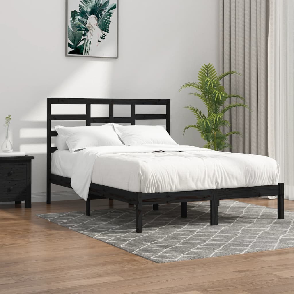 vidaXL Рамка за легло, черна, дърво масив, 160х200 см