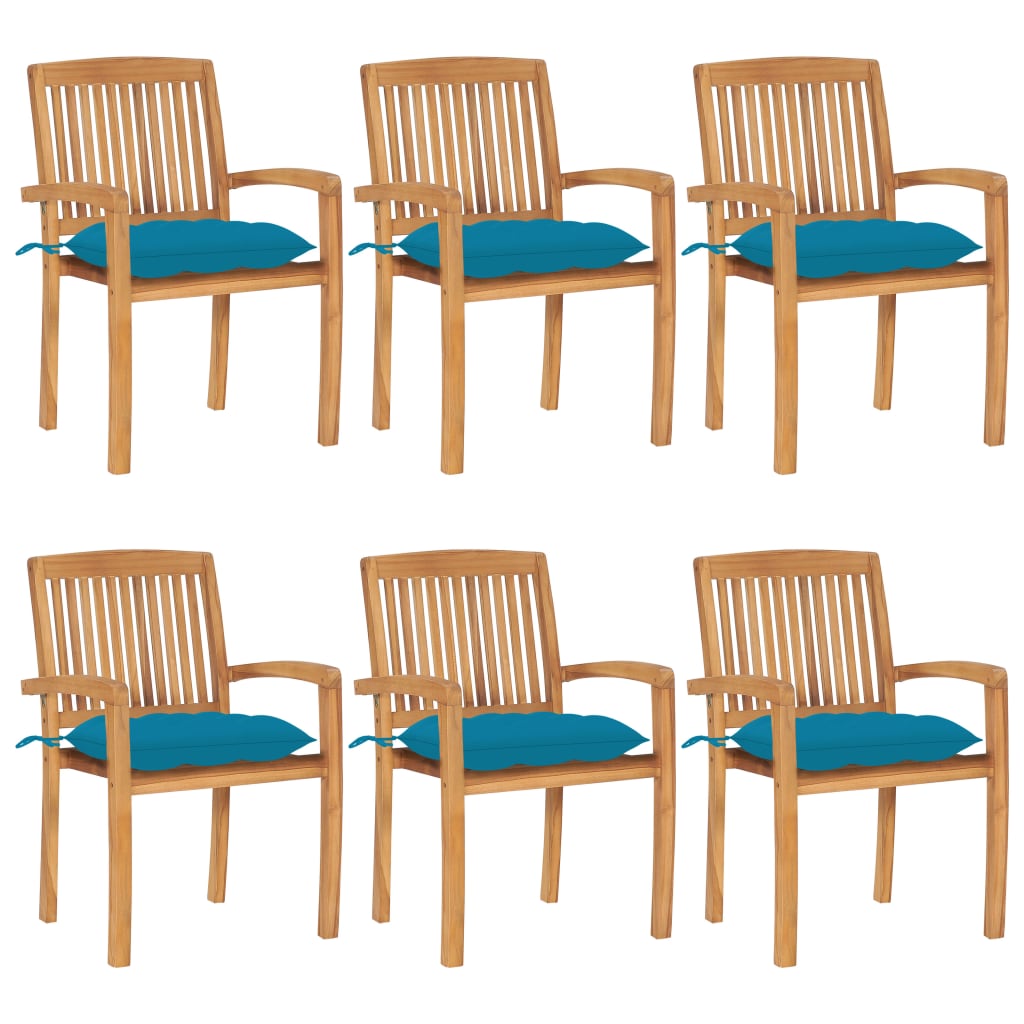 vidaXL Стифиращи градински столове с възглавници 6 бр тик масив