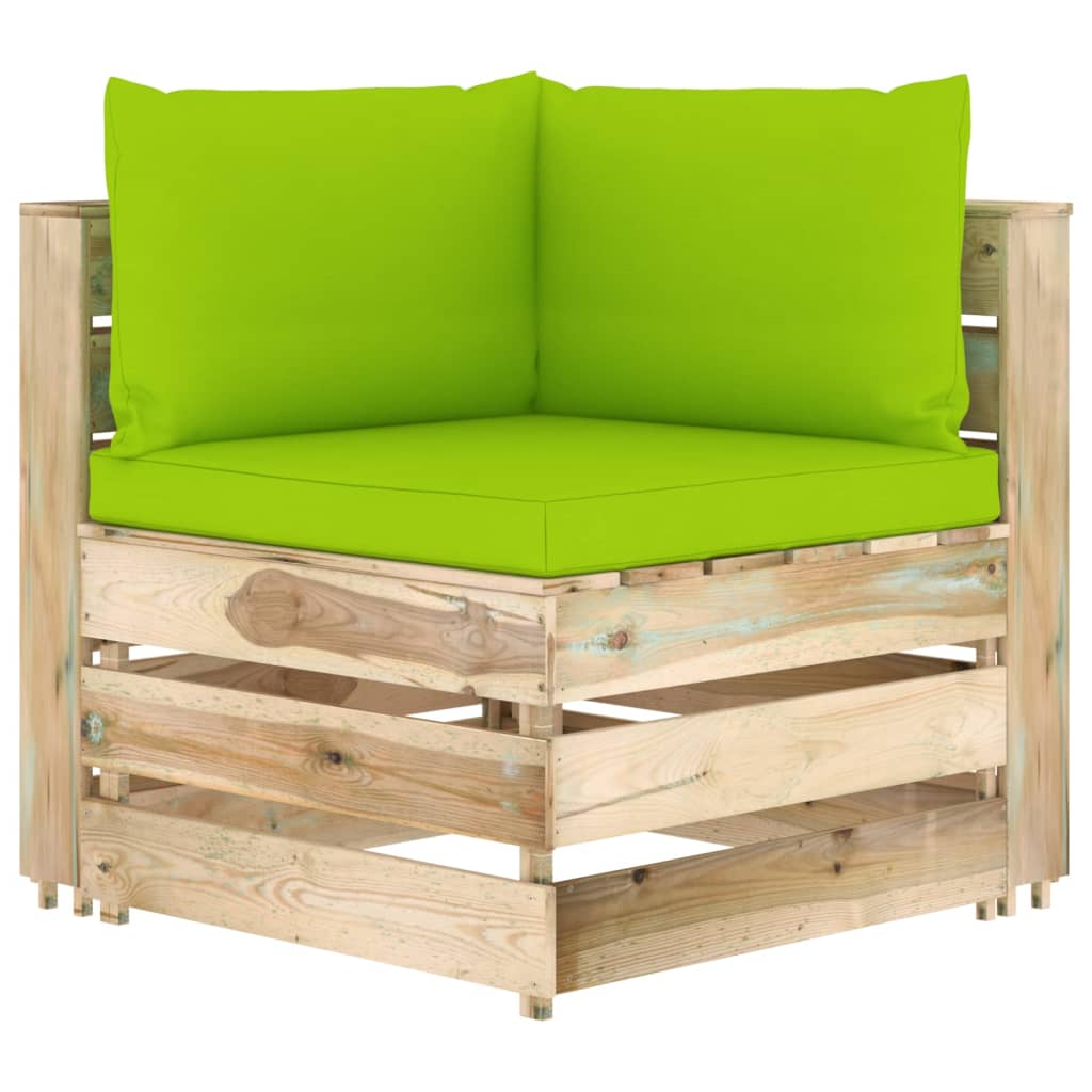 vidaXL 3-местен градински диван с възглавници, зелена импрегнация