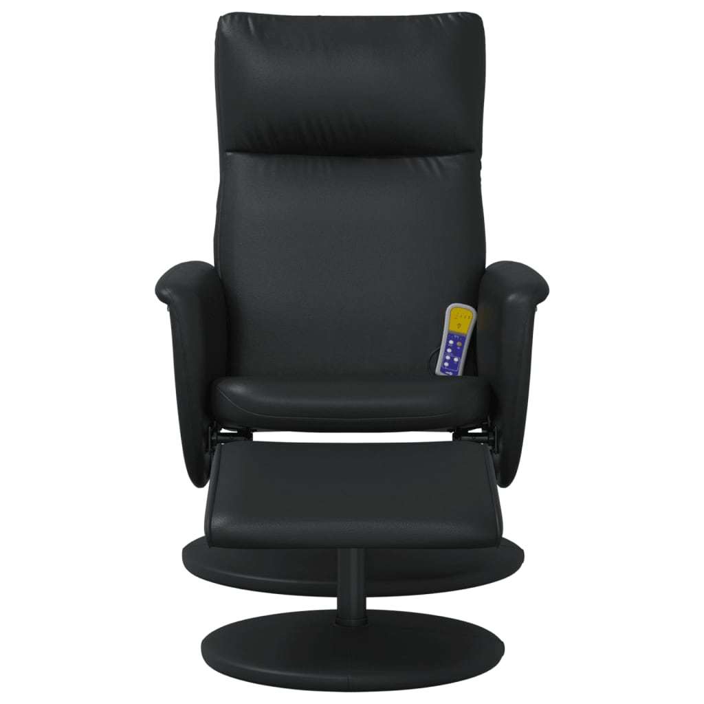 vidaXL Масажен реклайнер стол с табуретка, черен, изкуствена кожа