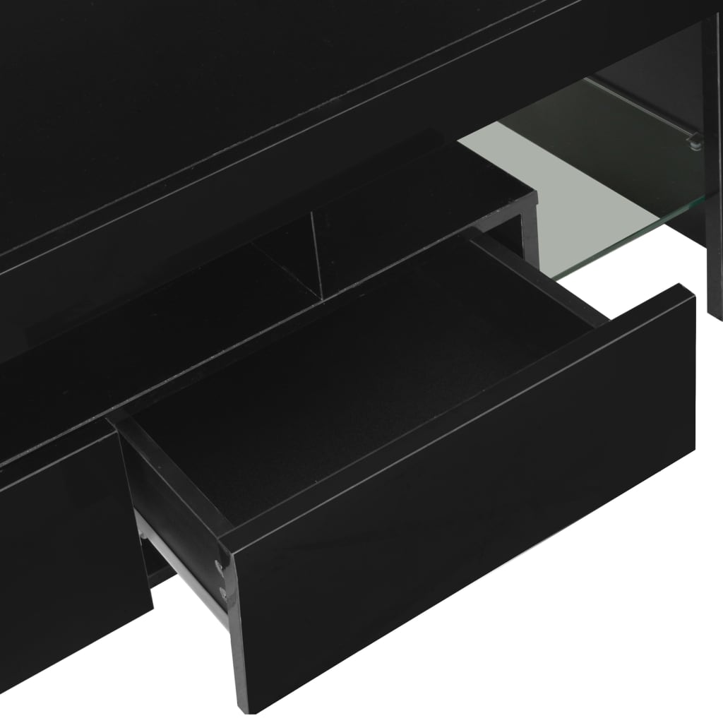 vidaXL ТВ шкаф с LED осветление, черен гланц, 130x35x45 см