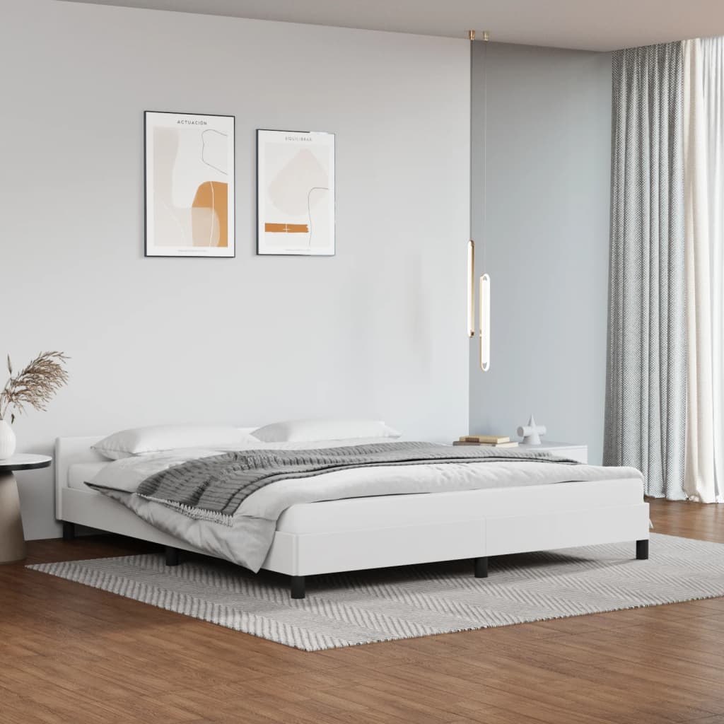 vidaXL Рамка за легло с табла, бяла, 160x200 см, изкуствена кожа