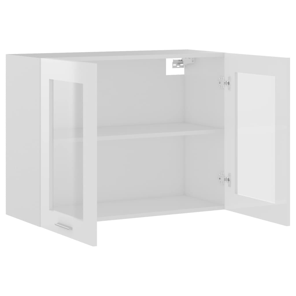 vidaXL Висящ стъклен шкаф, бял гланц, 80x31x60 см, ПДЧ