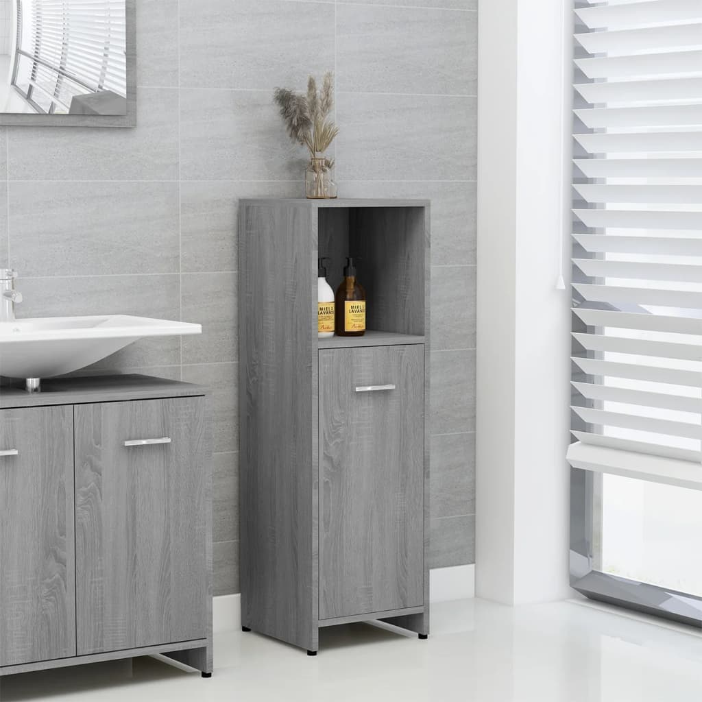 vidaXL Шкаф за баня, сив сонома, 30x30x95 см, инженерно дърво