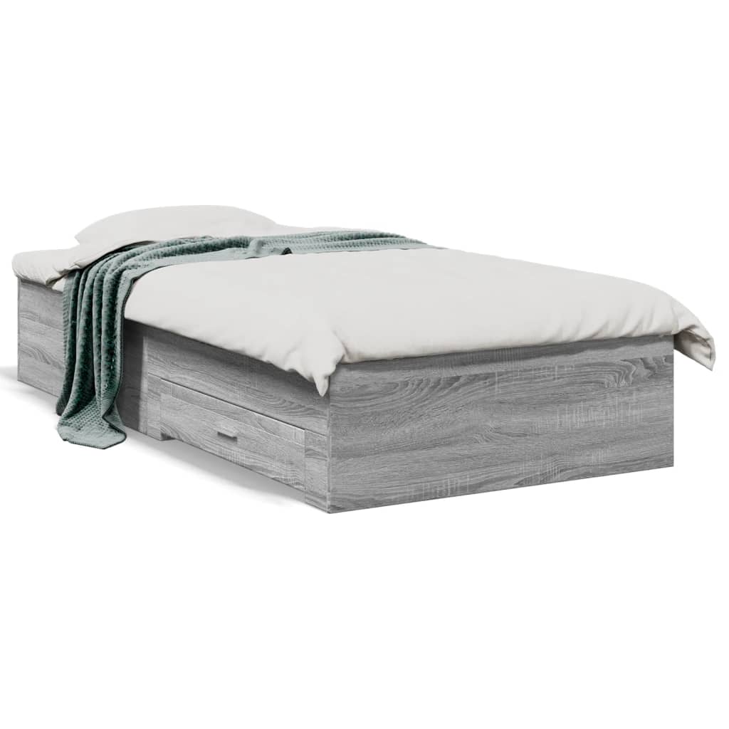 vidaXL Рамка за легло с чекмеджета, сив сонома, 90x190 см