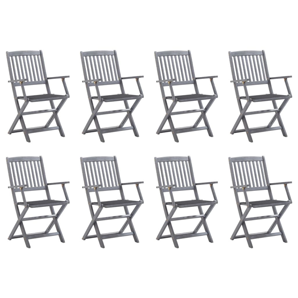 vidaXL Сгъваеми градински столове, 8 бр, с възглавници, акация масив