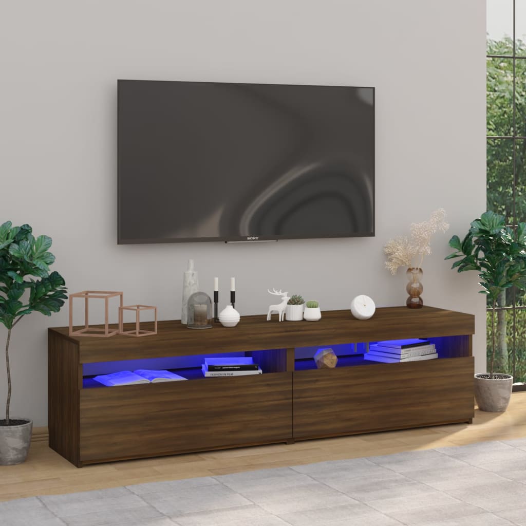 vidaXL ТВ шкафове с LED осветление, 2 бр, кафяв дъб, 75x35x40 см