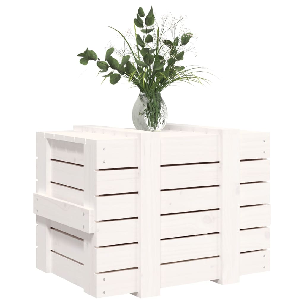 vidaXL Кутия за съхранение, бяла, 58x40,5x42 см, борово дърво масив