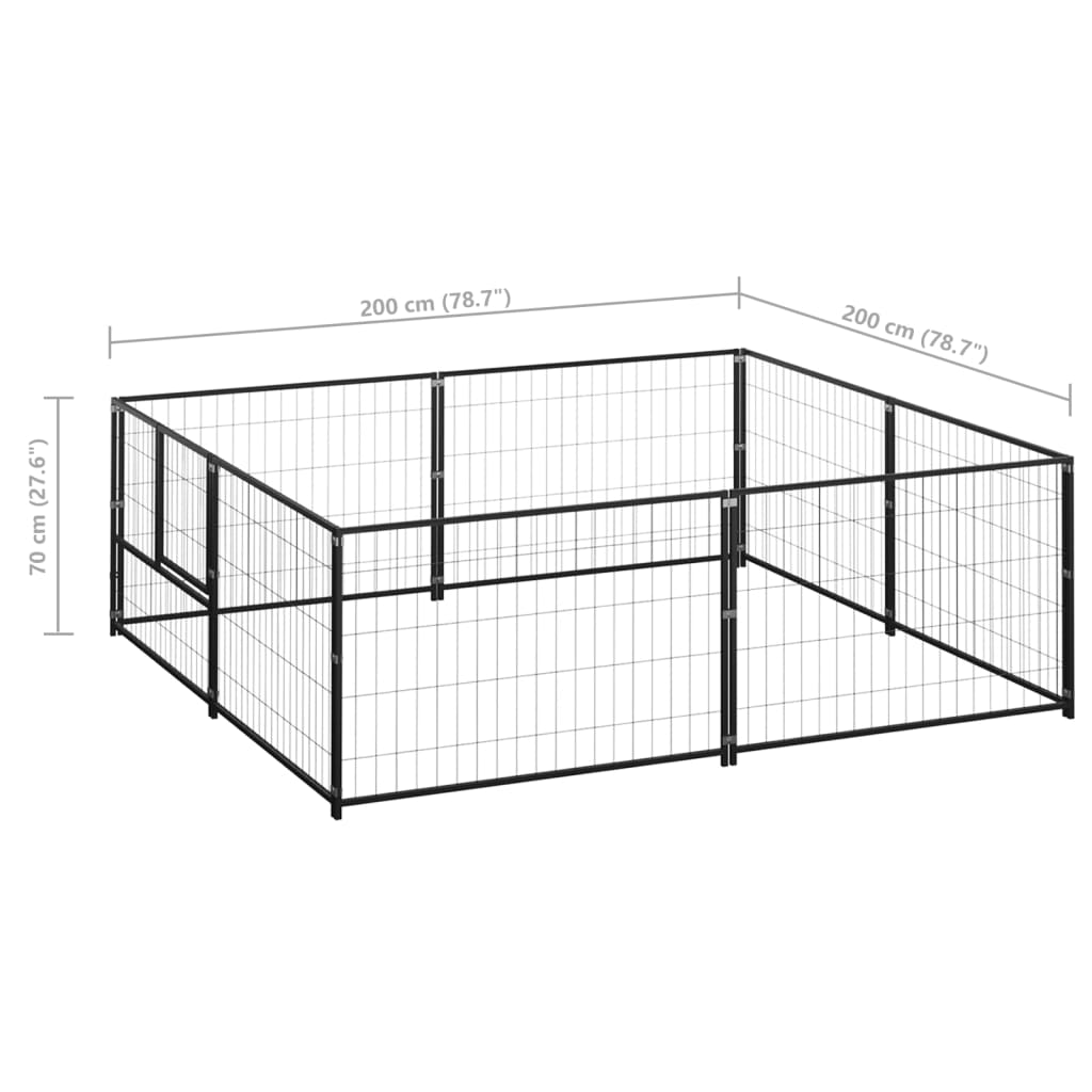 vidaXL Клетка за кучета, черна, 4 м², стомана