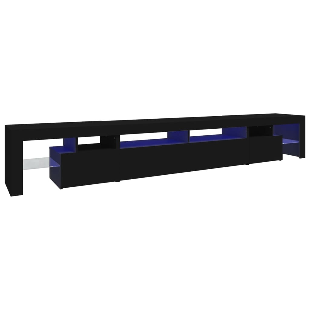 vidaXL ТВ шкаф с LED осветление, черен, 260x36.5x40 см