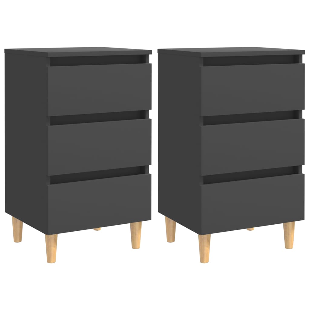 vidaXL Нощни шкафчета, крака от дървен масив, 2 бр, сиви, 40x35x69 см
