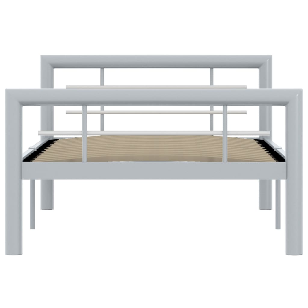 vidaXL Рамка за легло, сиво и бяло, метал, 90x200 см