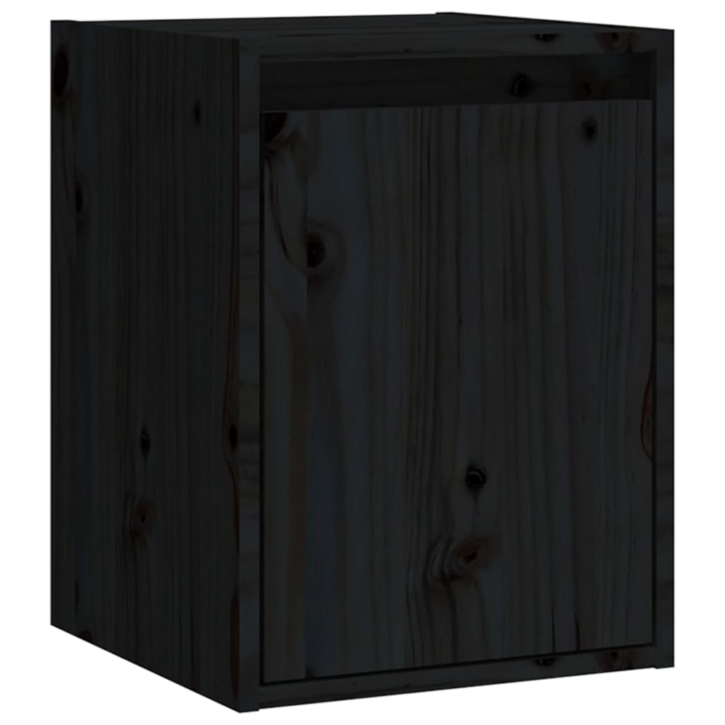 vidaXL Стенен шкаф, черен, 30x30x40 см, борово дърво масив
