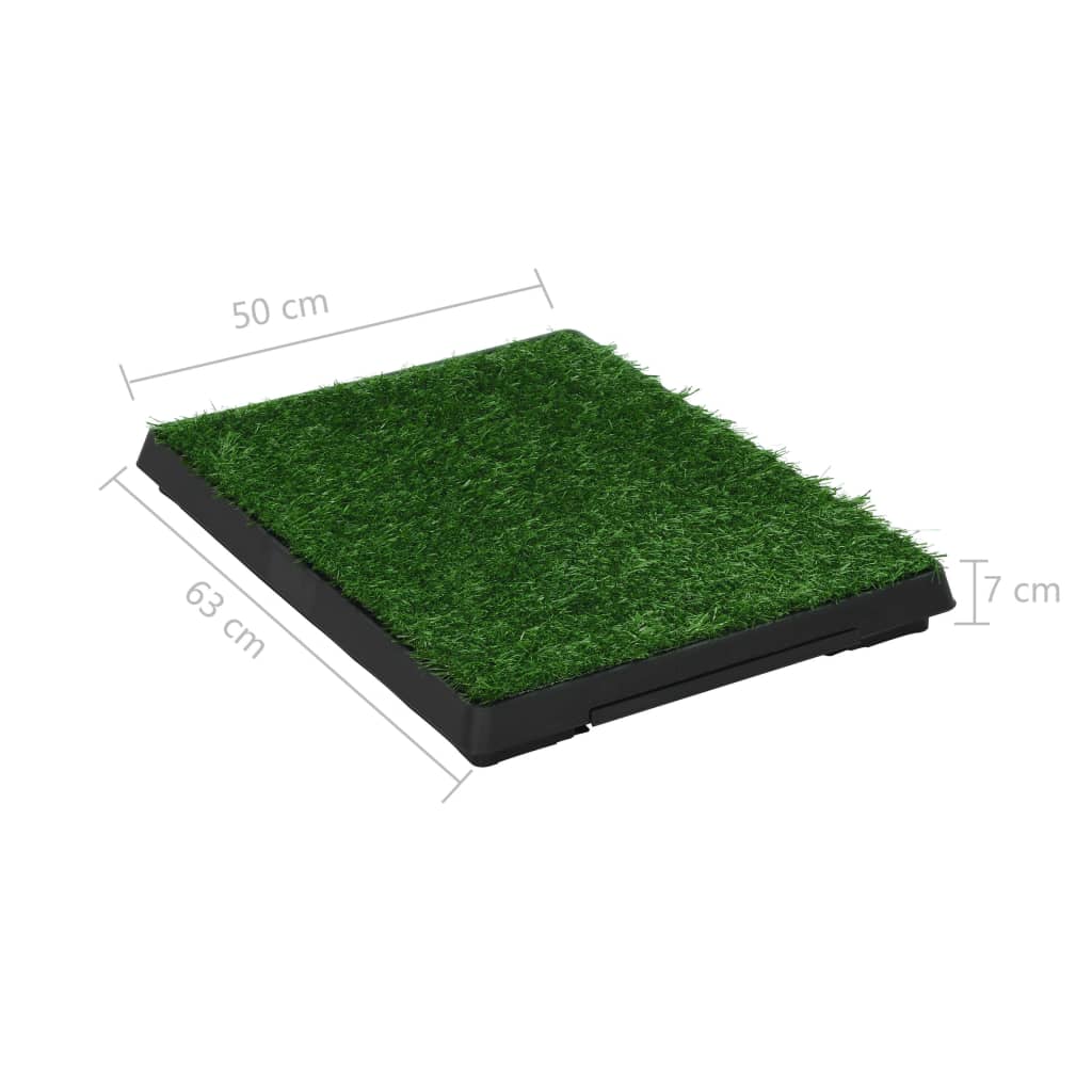 vidaXL Кучешка тоалетна с тава и изкуствена трева, зелена, 63x50x7 см
