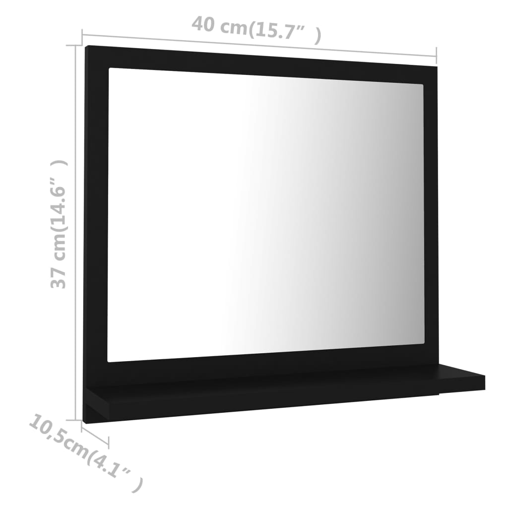 vidaXL Огледало за баня, черно, 40x10,5x37 см, ПДЧ
