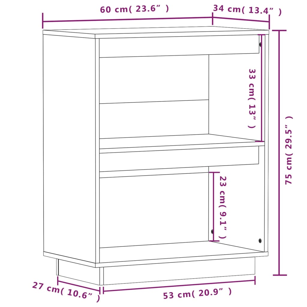 vidaXL Конзолен шкаф, меденокафяв, 60x34x75 см, бор масив