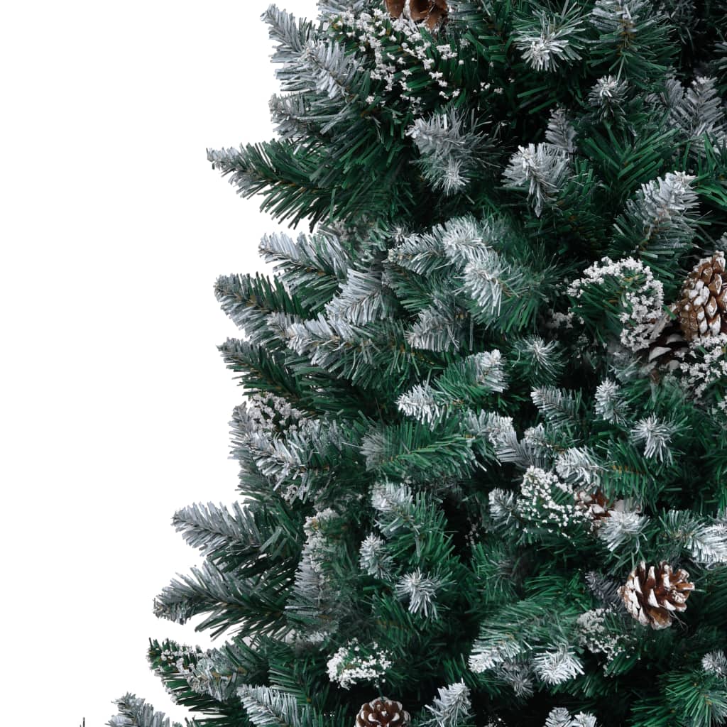vidaXL Изкуствено коледно дърво с шишарки и бял сняг, 210 см