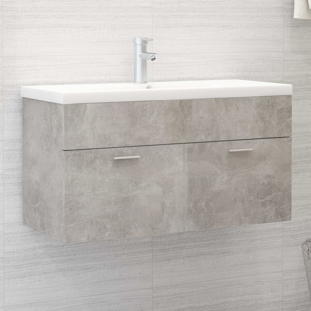 vidaXL Шкаф за баня с вградена мивка, бетонно сив, ПДЧ