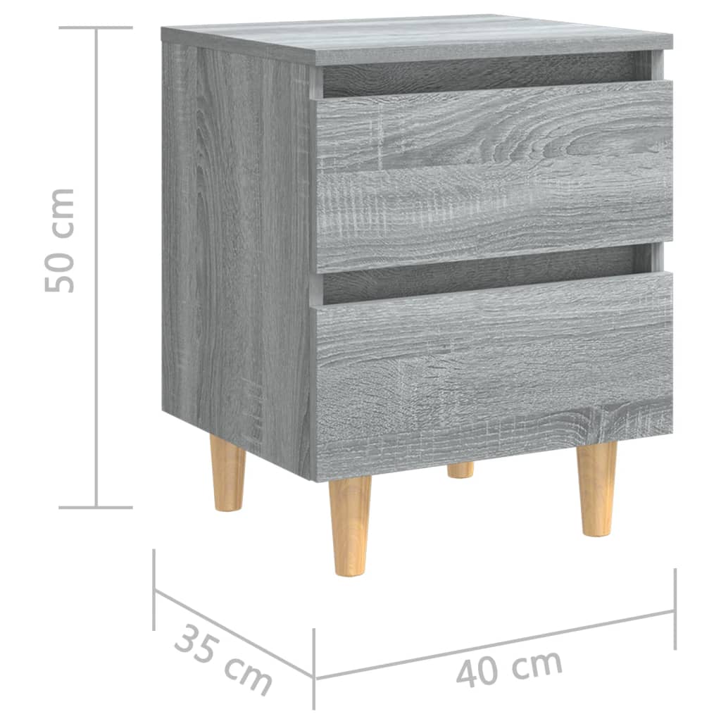 vidaXL Нощно шкафче с крака от дърво масив, сив сонома, 40x35x50 см