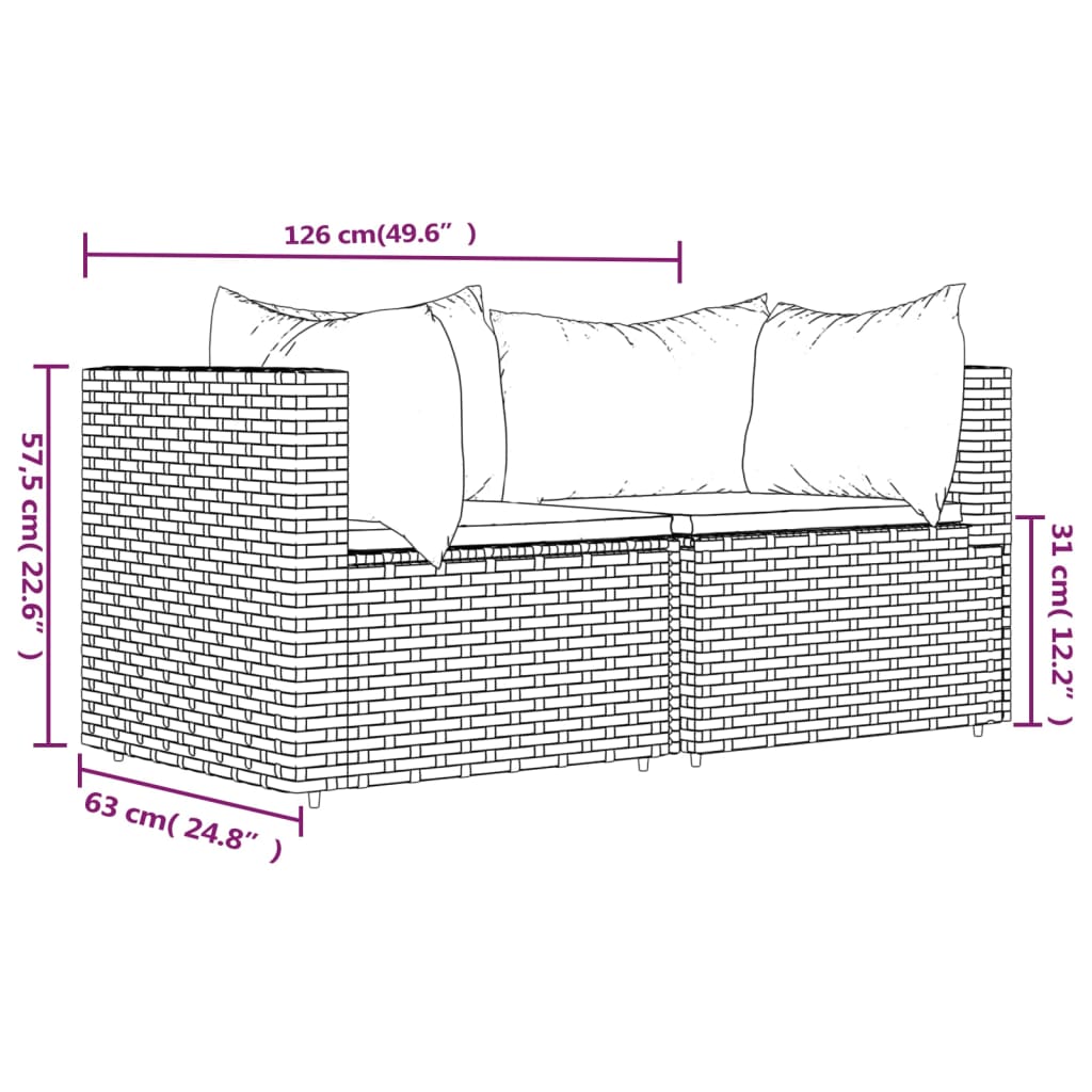 vidaXL Градински ъглови дивани с възглавници, 2 бр, кафяви, полиратан