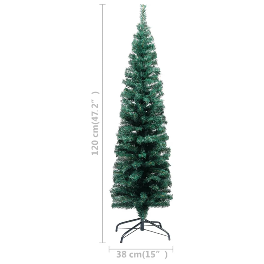 vidaXL Слим изкуствена светеща елха със стойка зелена 120 см PVC