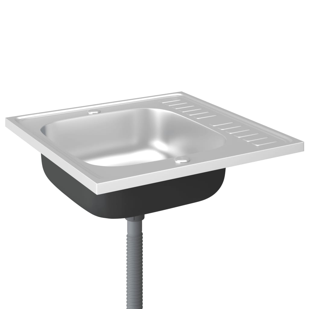 vidaXL Кухненска мивка с отцедник, сребристо, 600x600x155 мм, инокс