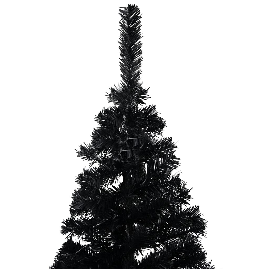 vidaXL Изкуствена осветена коледна елха с топки черна 150 см PVC
