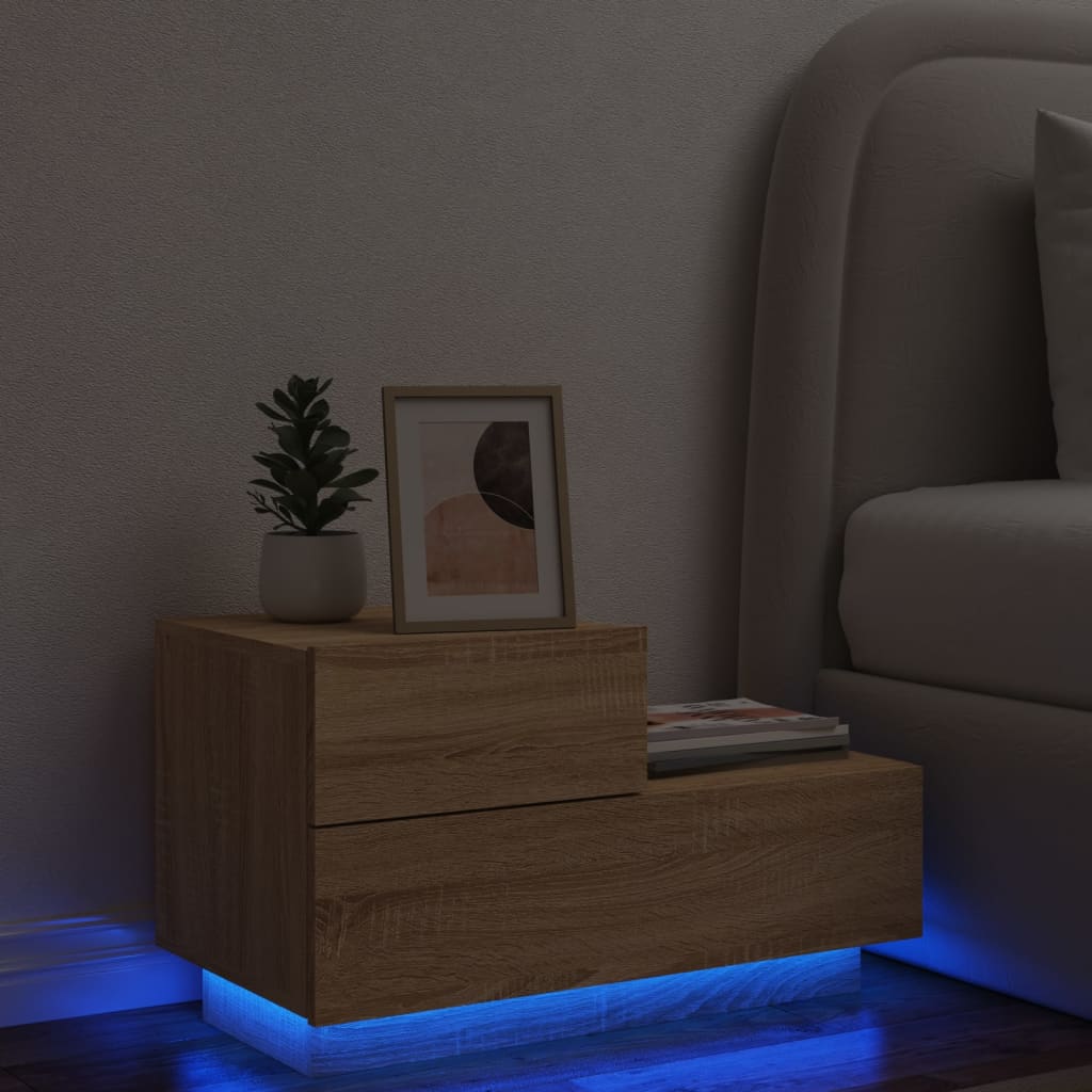 vidaXL Нощно шкафче с LED осветление, дъб сонома, 70x36x40,5 см