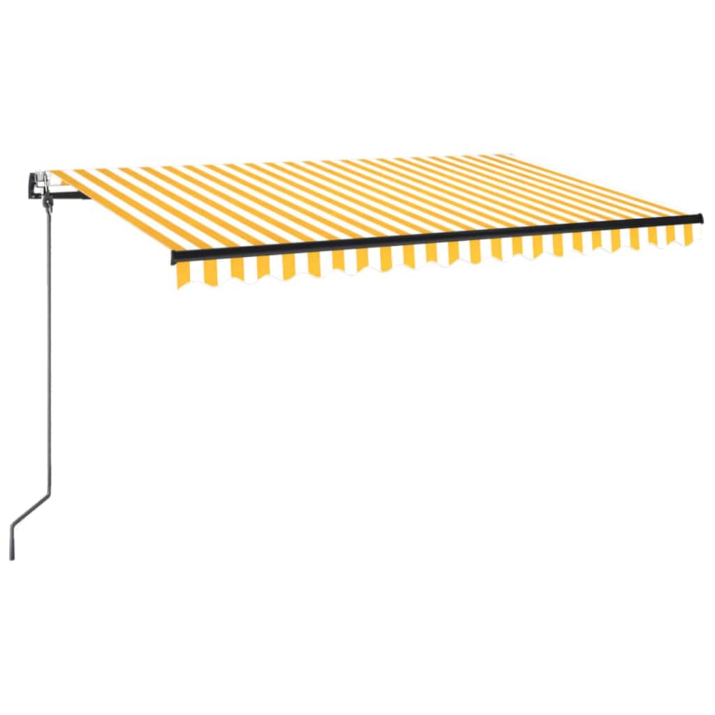 vidaXL Автоматично прибиращ се сенник, 400x350 см, жълто и бяло