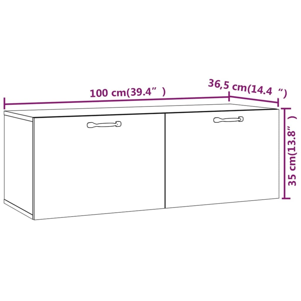 vidaXL Стенен шкаф, черен, 100x36,5x35 см, инженерно дърво