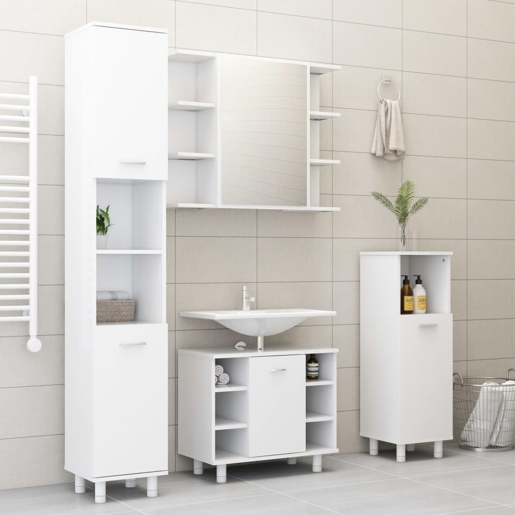 vidaXL Шкаф за баня с огледало, бял, 80x20,5x64 см, ПДЧ