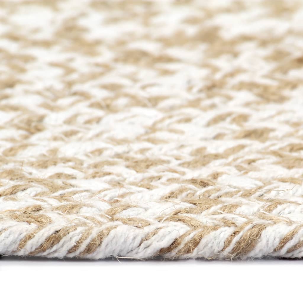 vidaXL Ръчно тъкан килим от юта, бяло и кафяво, 180 см