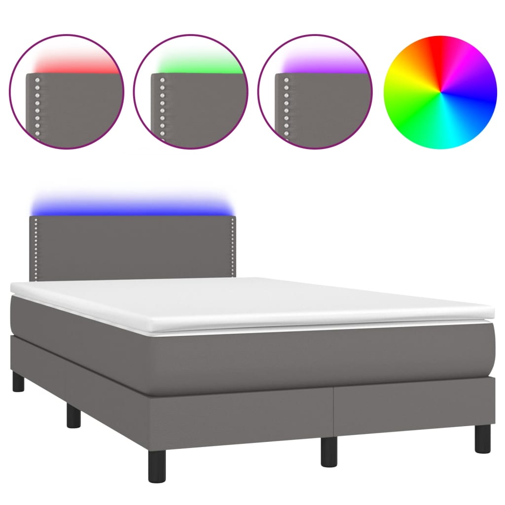 vidaXL Боксспринг легло с матрак и LED сиво 120x190 см изкуствена кожа