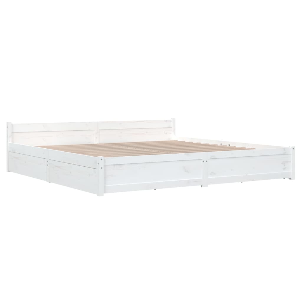 vidaXL Рамка за легло с чекмеджета, бяла, 180x200 см, Super King