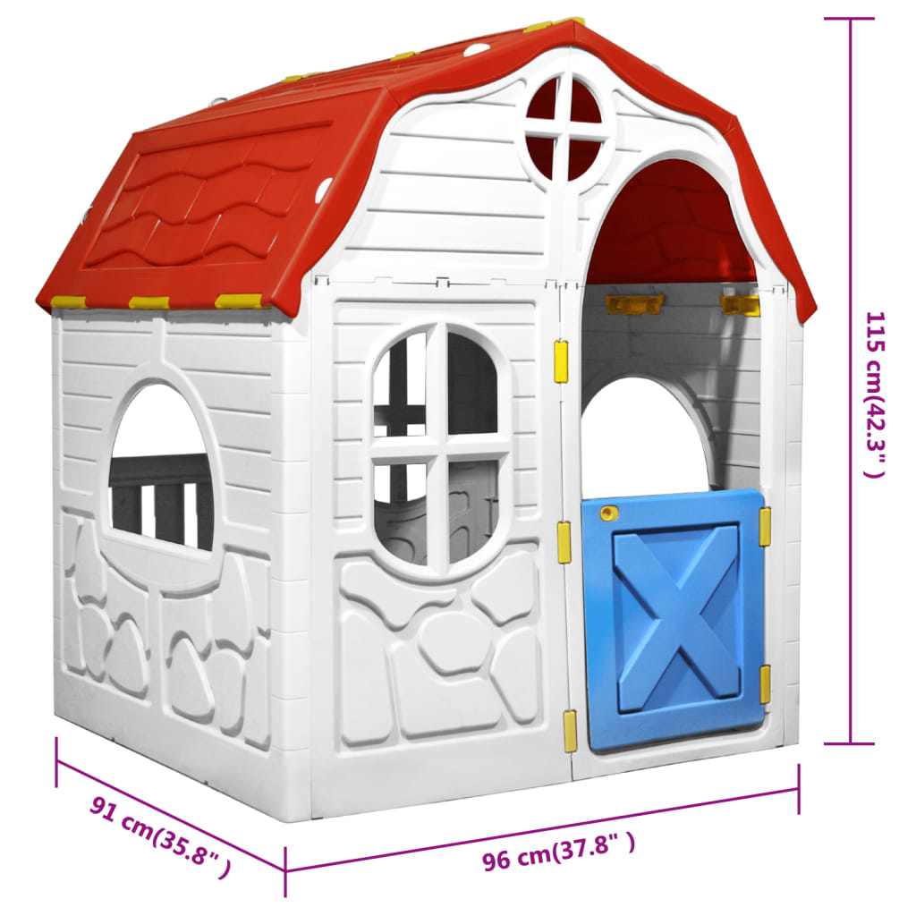 vidaXL Сгъваема детска къща за игра с подвижна врата и прозорци