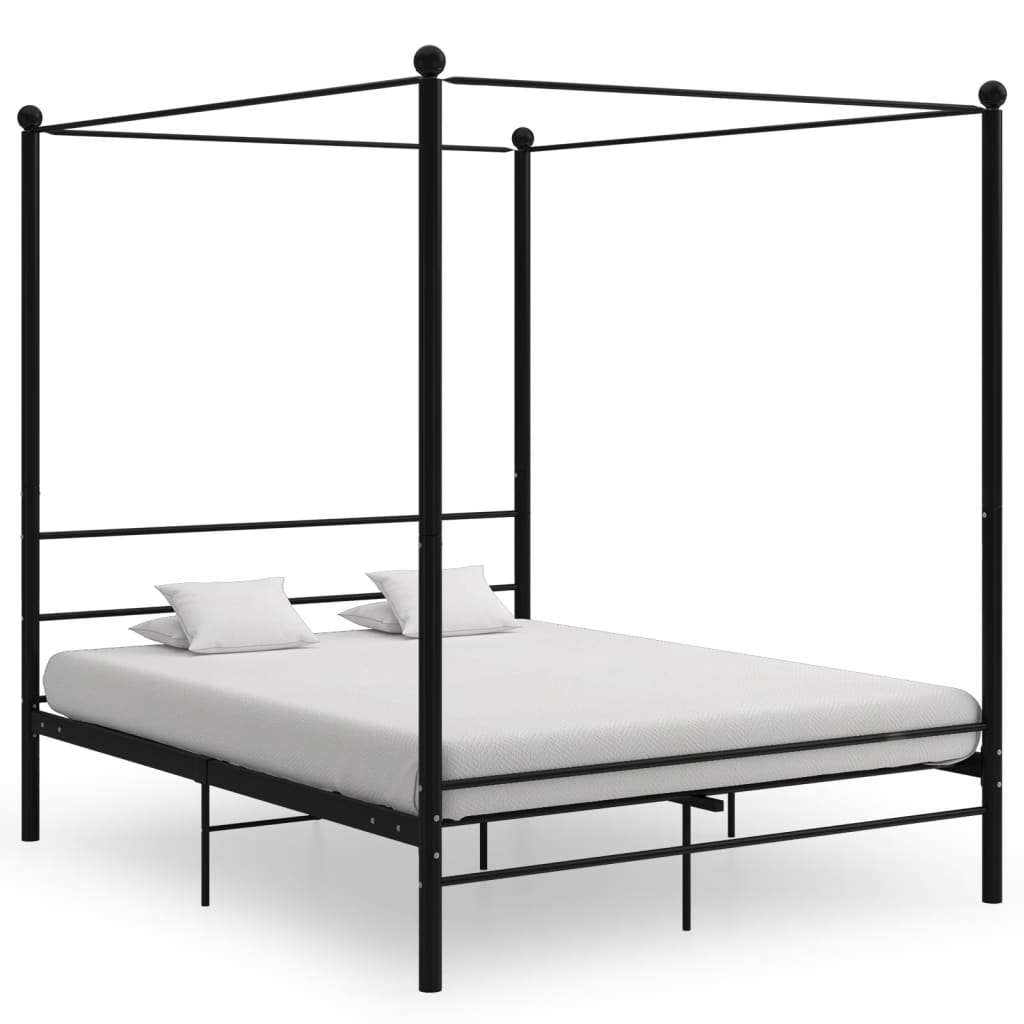 vidaXL Рамка за легло с балдахин, черна, метал, 160x200 см