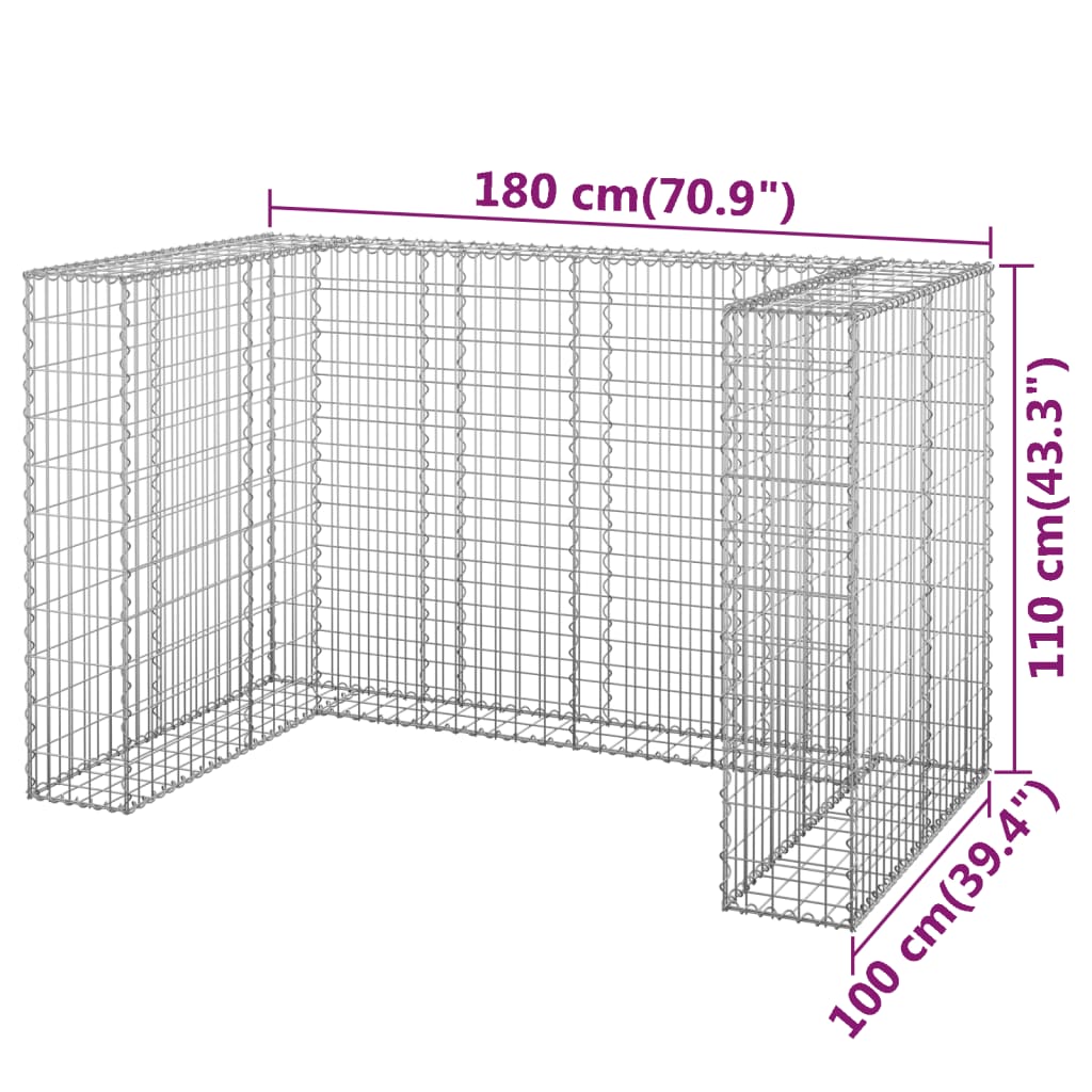 vidaXL Габионна стена за контейнери поцинкована стомана 180x100x110 см