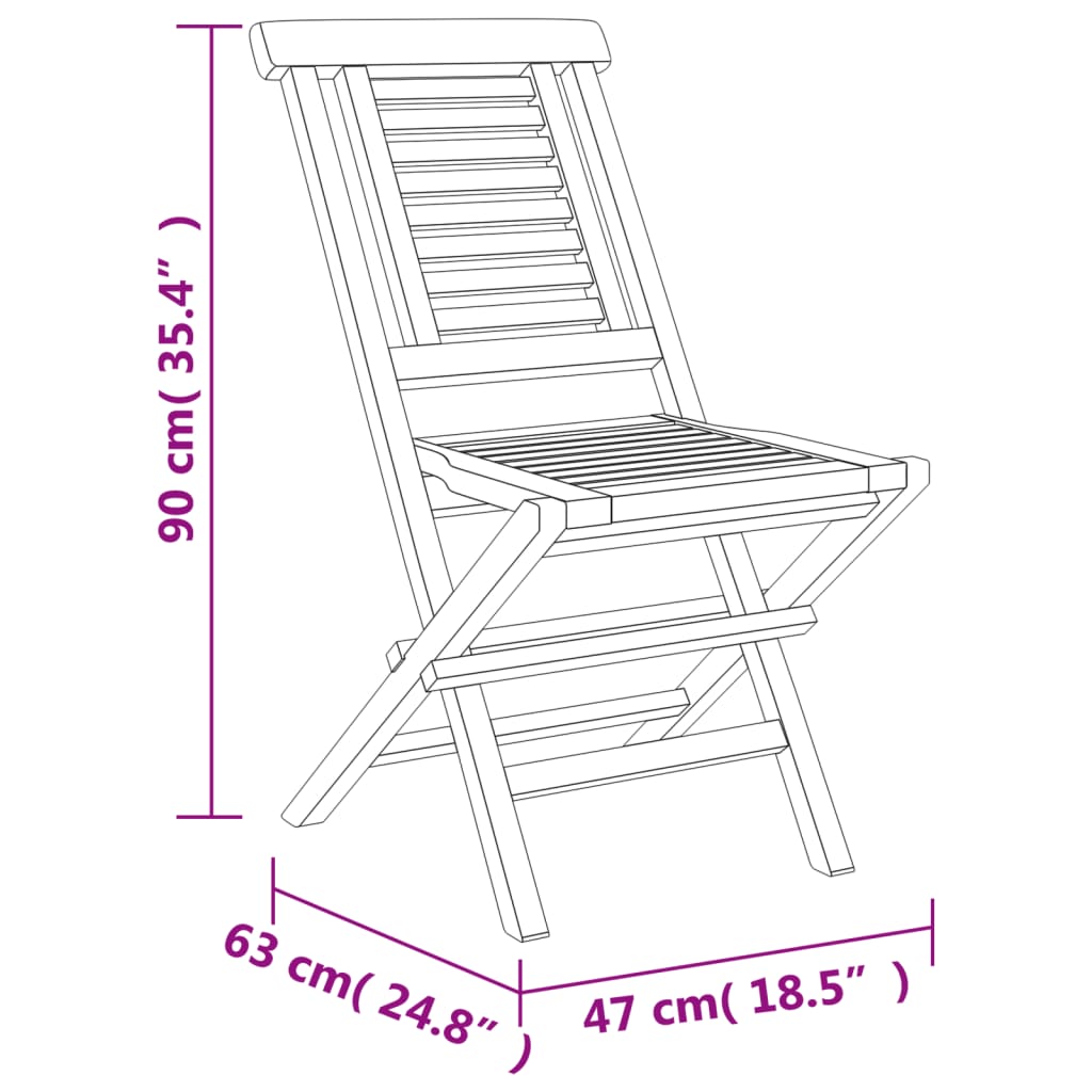 vidaXL Сгъваеми градински столове, 2 бр, 47x63x90 см, тик масив