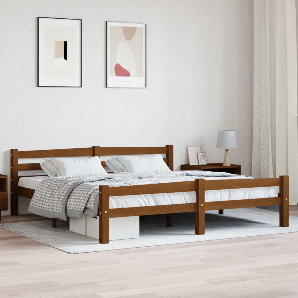 vidaXL Рамка за легло, меденокафява, борово дърво масив, 180x200 см