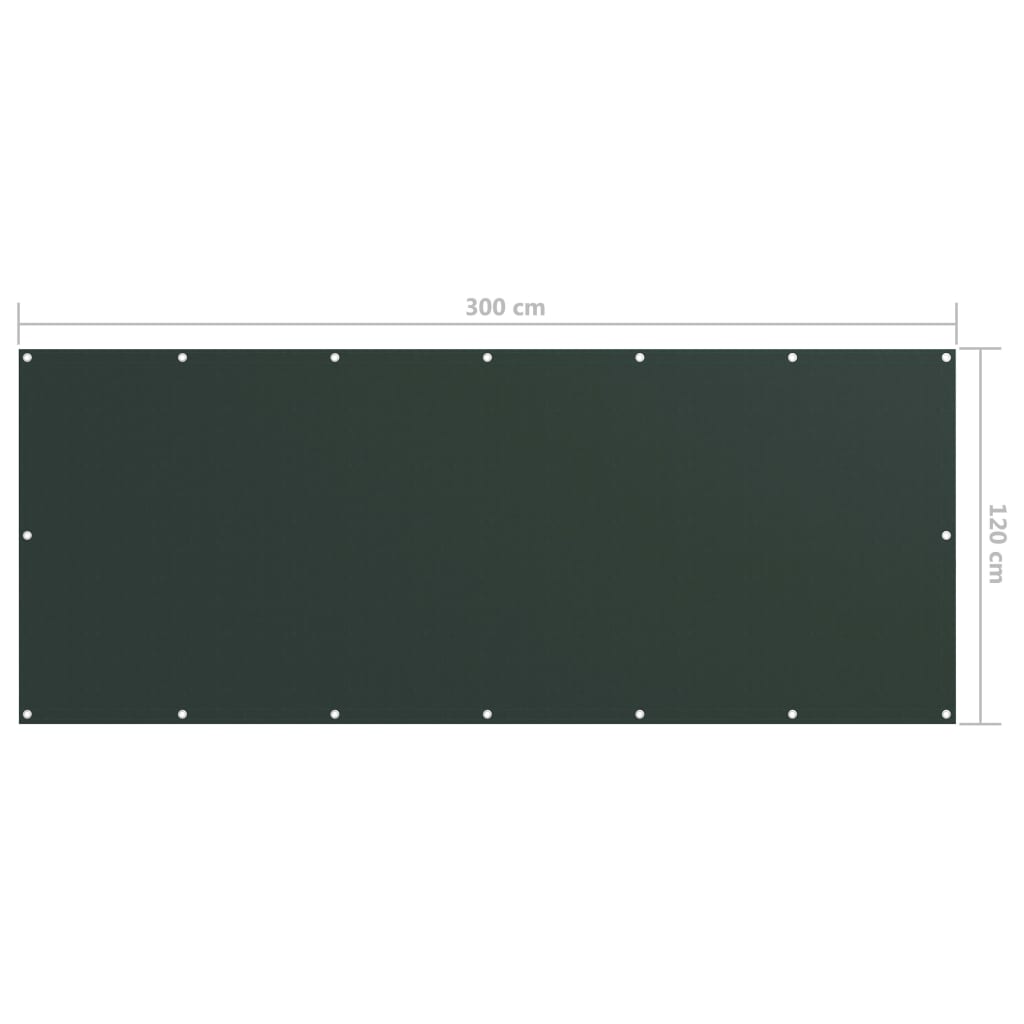 vidaXL Балконски параван, тъмнозелен, 120x300 см, плат оксфорд