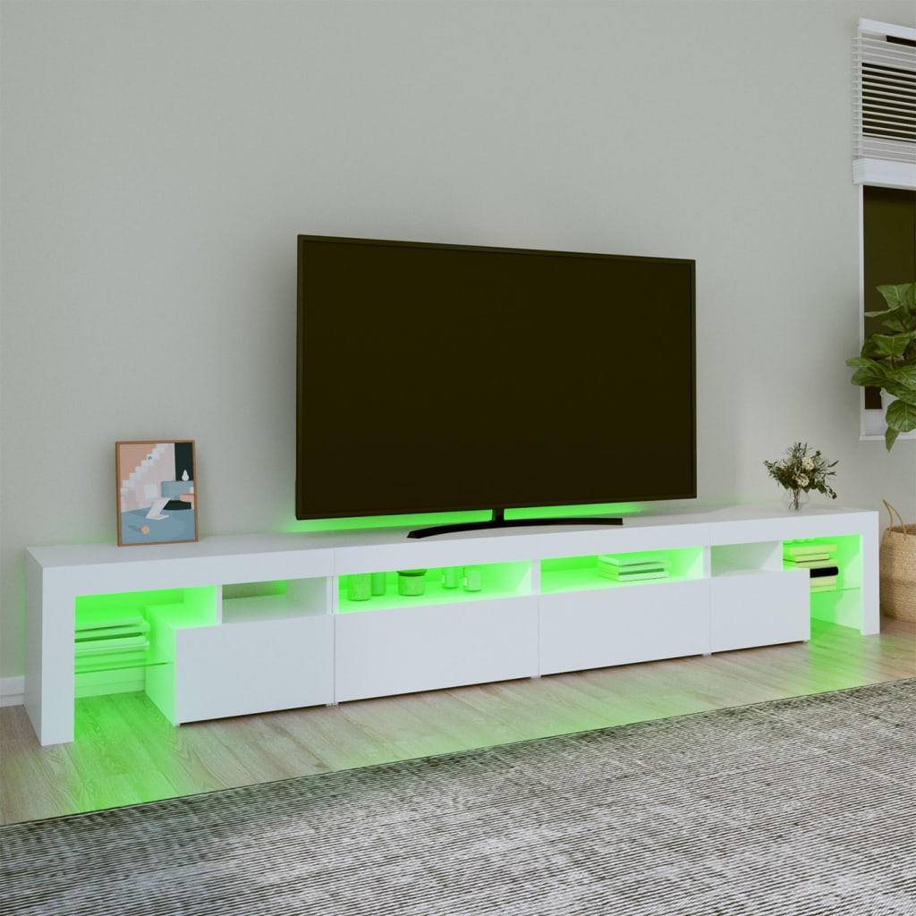 vidaXL ТВ шкаф с LED осветление, бял, 260x36,5x40 см