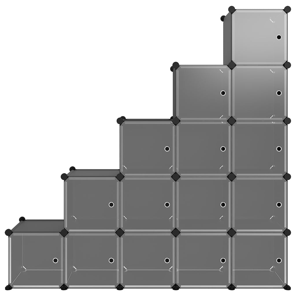 vidaXL Органайзер с кубични отделения и врати, 15 куба, черен, PP