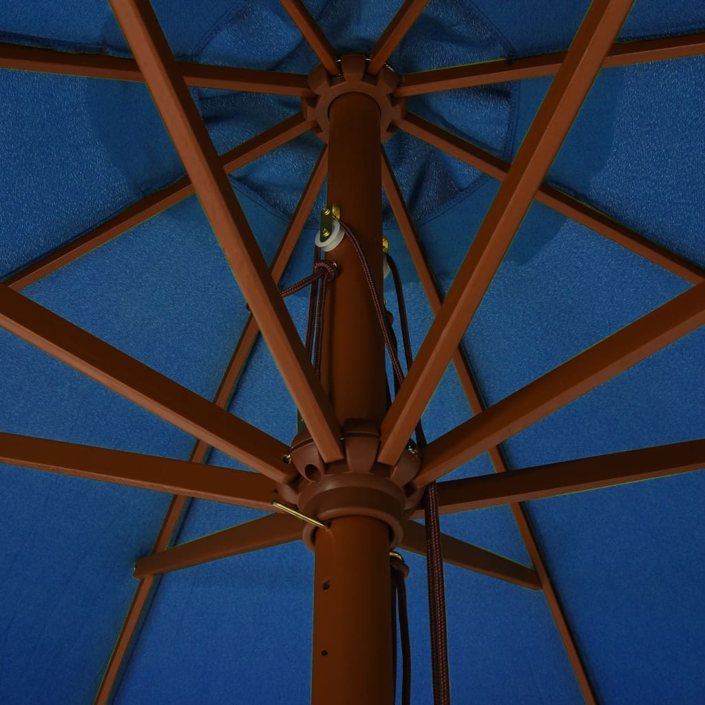 vidaXL Градински чадър с дървен прът, 330 см, лазурен