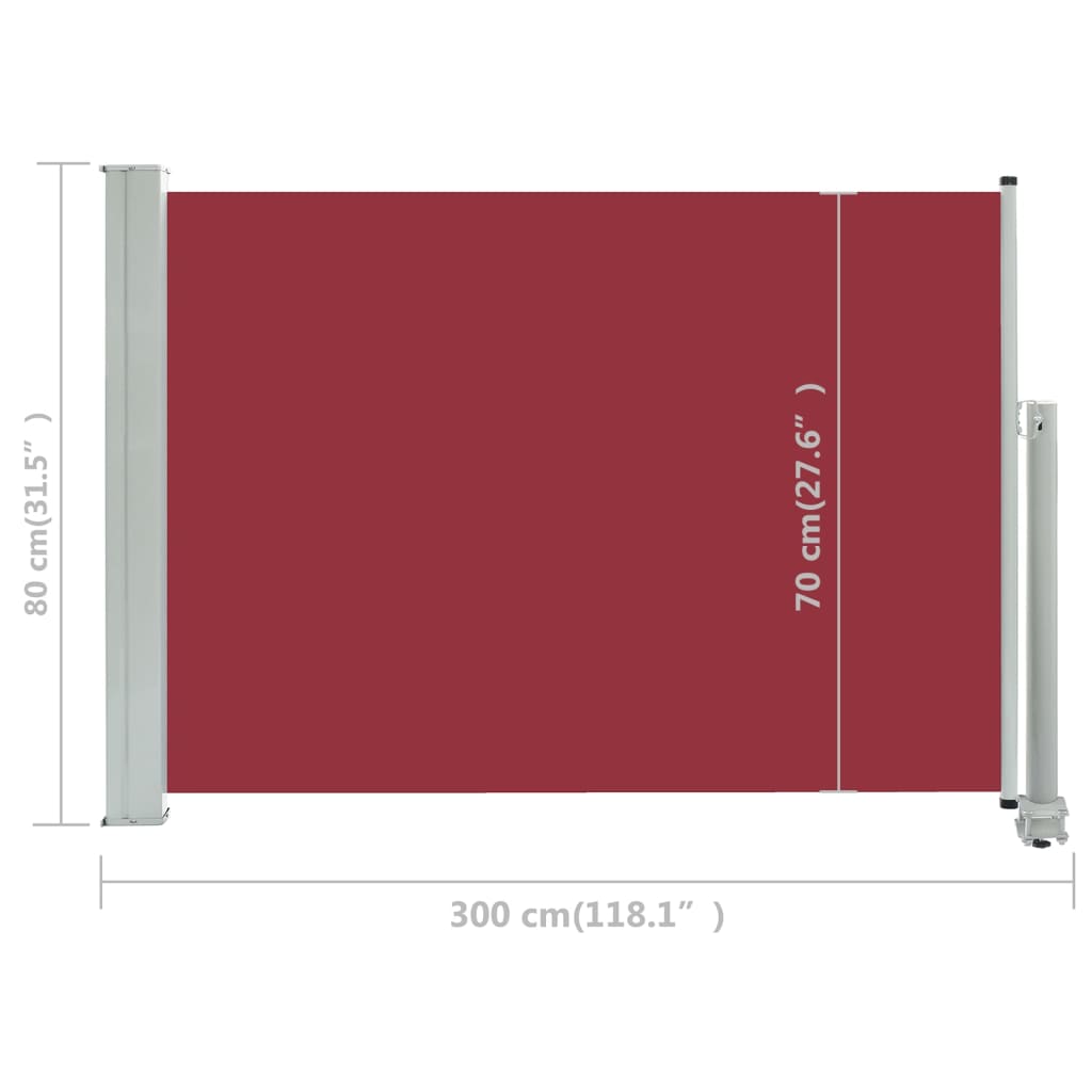 vidaXL Прибираща се дворна странична тента, 80x300 см, червена