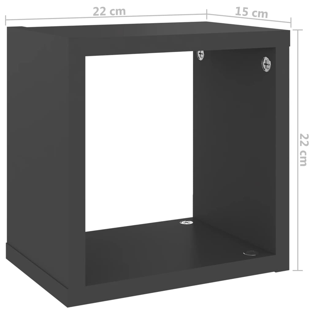 vidaXL Стенни кубични рафтове, 2 бр, сиви, 22x15x22 см