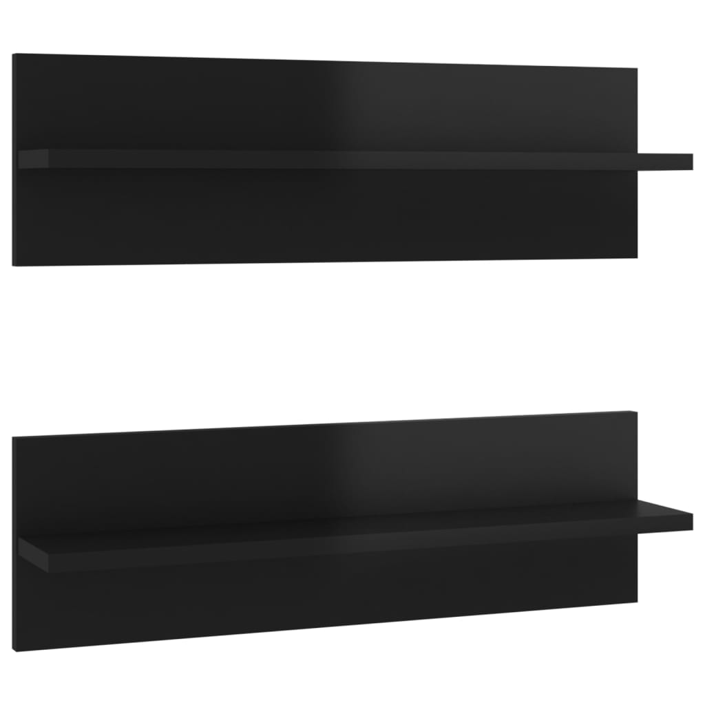 vidaXL Стенни рафтове, 2 бр, черен гланц, 60x11,5x18 см, ПДЧ